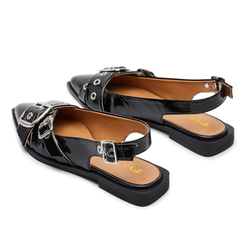 FYS Women's Closed Pointed Toe Slingback Flats Adjustable Buckle Strap Pumps Party Dressy Dating Fashion Shoes Size 4-16 US3