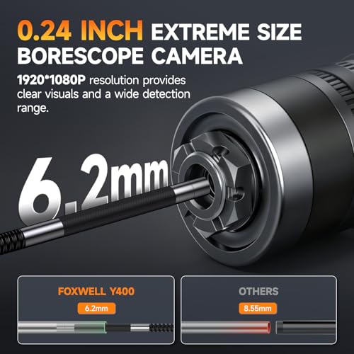 FOXWELL Y400 220° Drehbar Endoskopkamera mit Licht, 6,2mm Endoskopkamera Beweglicher Kopf, IP67 Wasserdicht Inspektionskamera Endoskop Kamera 1080P Rohrkamera Kanalkamera - 5,25 FT(1.6Meter)