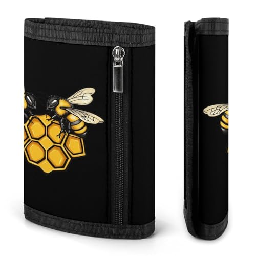 Bees on Top of Honeycombs Trifold Wallets for Men Women Ultra Thin Card Holder Purse with Zip Coin Pocket3