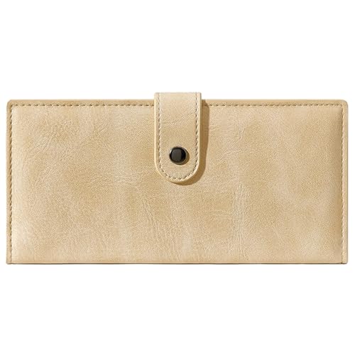 Image of Wallets for Women Slim Thin Soft Leather RFID Blocking Credit Card Holder Bifold Long Ladies Wallet Clutch, B03-off-white, 7.56 inchL x 3.66 inchW x 0.71 inchH, Modern