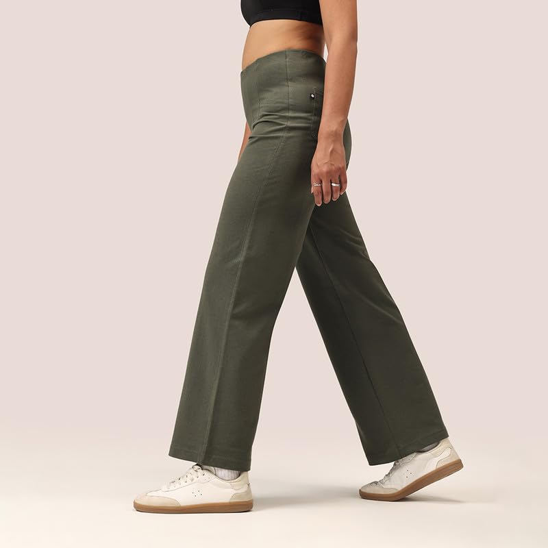 Image of BlissClub Womens Work-to-Wine Twill Wide Dart Pants Insanely Breathable Elasticated Waistband 2 Pockets Mock Fly | Wide Silhouette Stylish Pleats