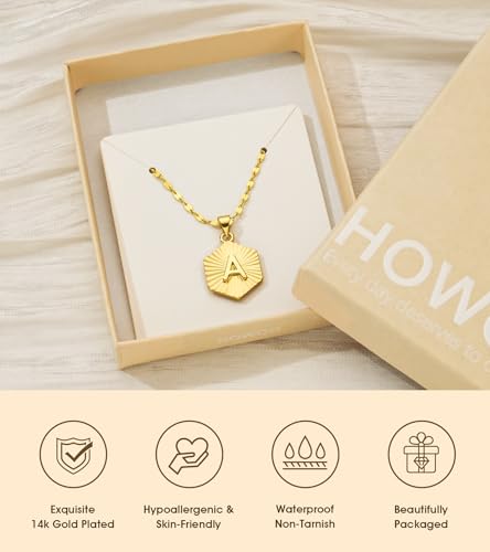 Howoo Initial Necklace for Women, 14k Gold Plated Letter Pendant Necklace Dainty Gold Hexagon Jewelry for Women Mens Summer Beach Vacation - image 6