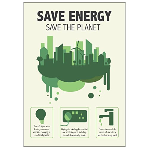 Image of V Safety Energy Saving Poster - Save Energy Save The Planet - A3-297x420 -Polypropylene