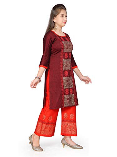 Image of Aarika Girl's Cotton A-line Knee Length Kurta and Pallazo Set