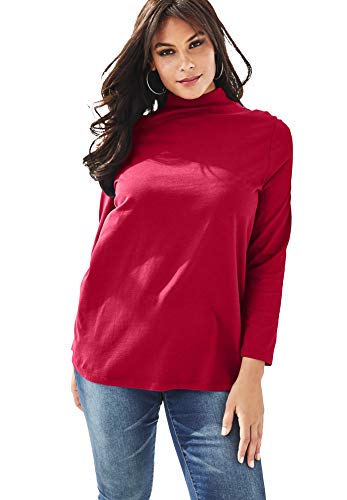 Roamans Women's Plus Size Long-Sleeve Mockneck Ultimate Tee Mock Turtleneck Shirt - L, Classic Red