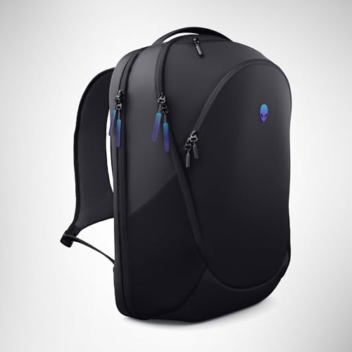 Alienware 18 Sac à Dos – AW7825P – Capacité 28 L, Mesh 3D Respirant, organiseurs magnétiques, Poche RFID, résistant aux intempéries, Logo réfléchissant irisé 3D – Noir