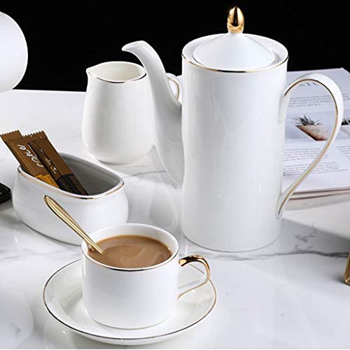 Juego de café Las tazas de café de cerámica, de 6 onzas (unos 150 ml) tazas y platillos, 6 cucharas, 1 Cafetera, 1 bote… - Imagen 7