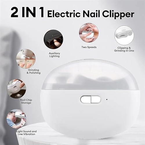 SEAHELTON Electric Nail Clipper,Automatic Nail Trimmer,Nail File with Light & 2 Speeds,Fingernail Cutter and Manicure 2 in 1 Design.Rechargeable Safety Nail Scissors for... - Image 2