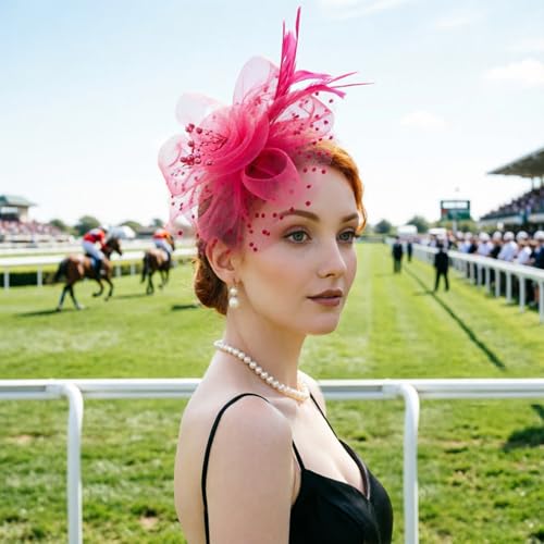 Image of DRESHOW Fascinators Hat Flower Mesh Ribbons Feathers on a Headband and a Clip Tea Party Headwear for Girls and Women