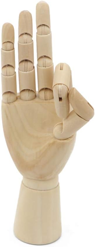 Wooden Hand Model, Yefun Right/Left Hand Body Artist Model Jointed Articulated Wood Sculpture Mannequin Wooden with Wooden Flexible Fingers (Right, 7 inch)