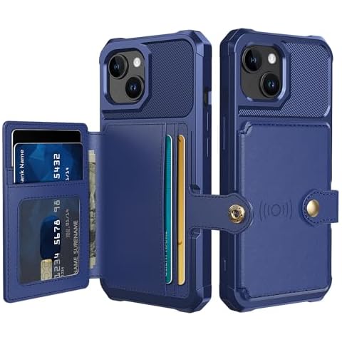 MMHUO for iPhone 15 Case with Card Holder,Magnetic Flip Case for iPhone 15 Wallet Case for Women Men with RFID Blocking,Four Corners Drop Resistant Protective Phone Case for iPhone 15,Dark Blue Cover