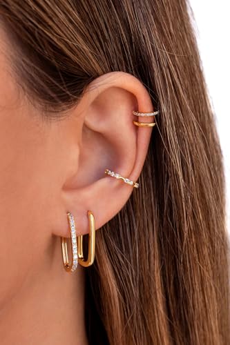 BERISO Gold/Silver Hoop Earrings For Women,14K Gold Plated Paperclip Link Chain Earrings Chunky Gold Hoop Dangle Earrings 5