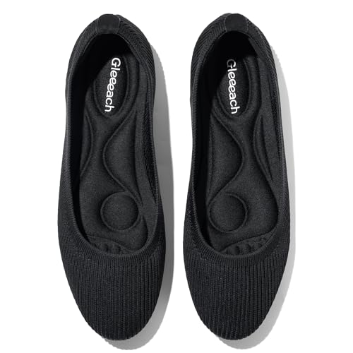 Gleeeach Women's Knit Work Flats, Round Toe Lightweight Comfortable Office Dress Shoes for All-Day Standing(Black 8.5) by Gleeeach - Used condition - US$28.49