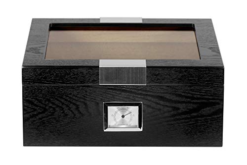 Cigar Humidor With Front Mounted Hygrometer And Humidifier, Cedar Lined Storage Box Holds 25-50 Cigars #TOP1
