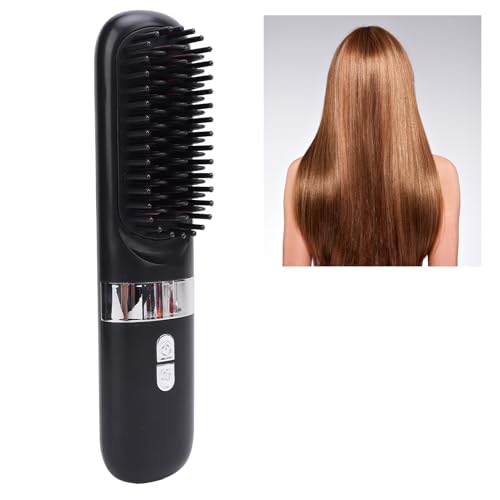 Plancha para el cabello en forma de cepillo, 1500 mAh, portátil, con iones negativos, para alisar y rizar, uso dual, para mujeres miniatura 6