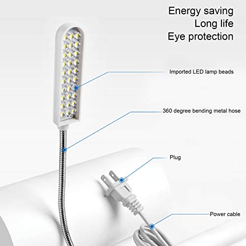 Fyearfly Lampada A LED Per Macchina Da Cucire, Braccio Flessibile A Collo D'Oca, Base Magnetica, Spina UE, Luce Naturale 6000-6500K, Ideale Per Tornio E Banco Da Lavoro