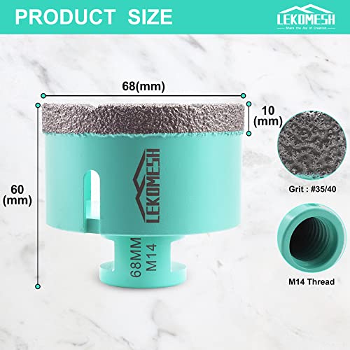 LEKOMESH Diamond Core Drill Bit 68MM, Hole Saw for Porcelain Ceramic Tile, Marble, Granite, Stone, Quartz - Image 2