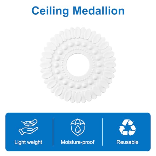Image of INCREWAY 7 Inches White Embryo Ceiling Medallion Round Lightweight Petal Light Base for Home Light Fixtures and Ceiling Fans Decorative Lighting Ceiling Medallion Ring