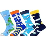 WeciBor Lustige Bunt Herren Socken Flugzeug Motive 4 Paar Neuheit Flugzeug-Pilotensocken