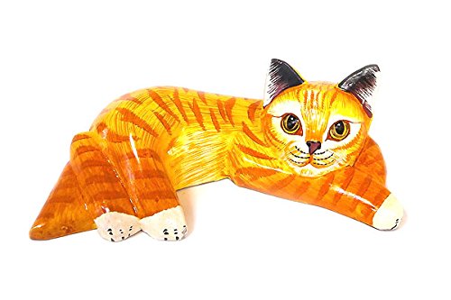 Amazon.co.jp: 木製 横向き ネコ 木彫り ねこ 三毛 トラ 木製 ネコ