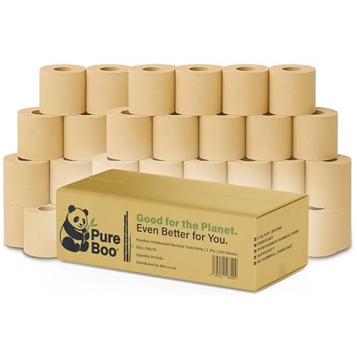 Pure Boo® Unbleached Bamboo Toilet Rolls – 24 Pack | 3-Ply, 200 Sheets per Roll | 100% Bamboo Toilet Paper, Eco-Friendly, Hypoallergenic, Biodegradable, Plastic-Free | Soft, Strong & Chemical-Free