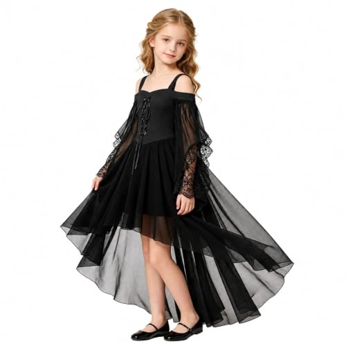 Halloween Witch Dress Girls Off the Shoulder Mesh Gothic Halloween Costume - image 5