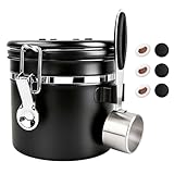 ShanSonコーヒーキャニスター 密封容器 ステンレス コーヒー豆酸化防止 遮光 日付表示 スプーン 単方向排気バルブ付き食品保存缶 砂糖 茶葉 お菓子 珈琲 豆入れ 保存容器 ブラック