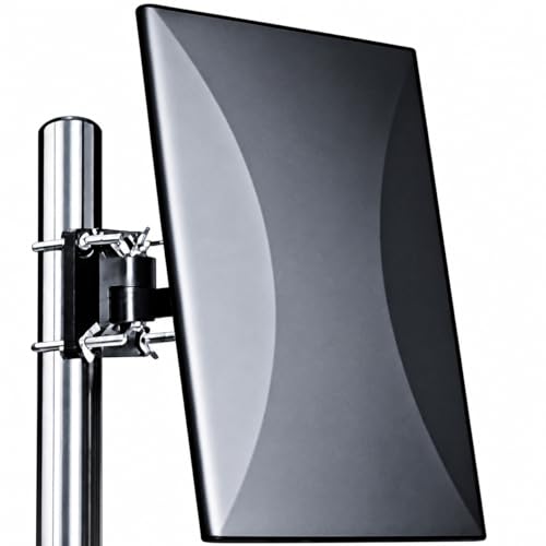Antenne TNT Extérieure Antenne TV extérieure/intérieure 160 KM Réception, Câble coaxial de 10m, Revêtement Anti-UV, Etanche et au Design Compact