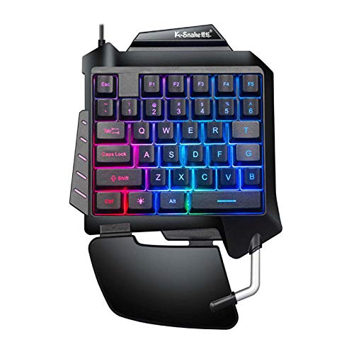 OurLeeme One Handed Gaming Toetsenbord, 35 toetsen Mechanisch Bedraad Gaming Toetsenbord RGB LED Backlight met Polssteun voor 98SE/ME/2000/XP/Vista/WIN 7 Android iOS