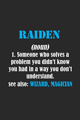 Raiden : Definition Personalized Name Notebook for Raiden | a Gift For Lovers - Girlfriend - Boyfriend - Friends | Journal Gift | 6 x 9" inches Lined Notebook | 122 lined matte pages