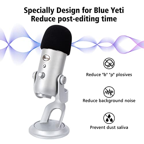 Image of Microphone Foam Mic Windscreen Cover for Blue Yeti, Yeti Pro Microphones, Blue Yeti Pop Filter Wind Shield by SUNMON (Black)