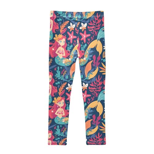 KLL Beautiful Red Haired Mermaids Little Girls Basic Leggings Soft Full Length Pants Sports2