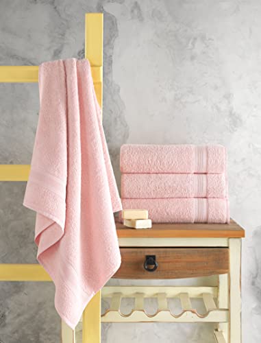 All Design Pink Bath Towels 27" X 54" Quick-Dry High Absorbent 100% Turkish Cotton Towel For Bathroom, Guests, Pool, Gym, Camp, Travel, College Dorm, Shower (Pink, 4 Pack) #TOP3