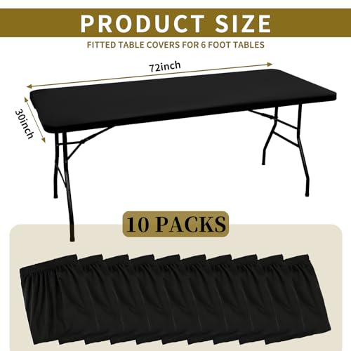 10 Pack Stretch Fabric Table Top Cap Cover, fits 6' Tables, Spandex Table Covers Washable Elastic Universal Rectangle Tablecloth Protector for Indoor Outdoor Party Picnic Wedding, Black, 30" W x 72" L - Image 4