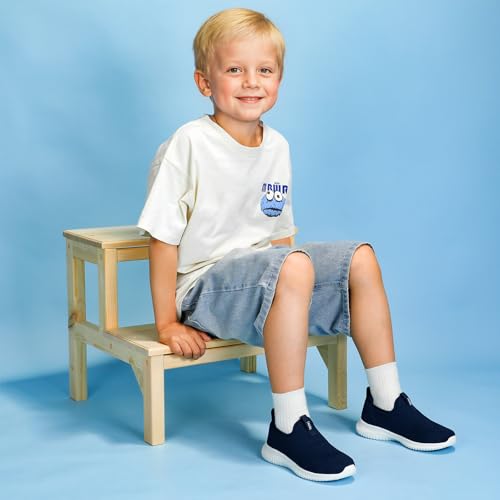 STQ Kids Slip on Sneakers for Big Boys Breathable School Lightweight Gym Non Slip Boys Shoes Navy Size 6 Big Kid2
