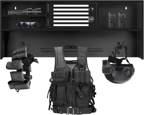 Police Gear Rack, Wall Mounted Police Hanger, Free-Standing All Iron Frame Police Gift Decor with Flag, Police Vest Hanger with 2 Hooks for Police Station, Fire Department, Office