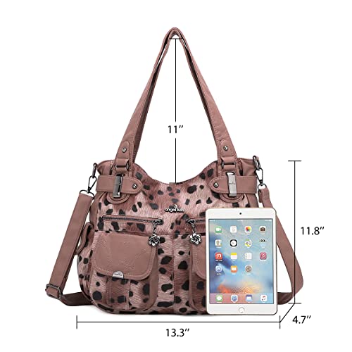 Image of Angel Kiss Women's Designer Handbag Large Double Zipper Multi Pocket Washed Leather Purse