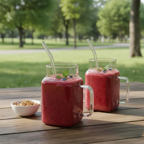 Image of ginoya brothers 600ml Mason Jar with Natural Bamboo Lid, Reusable Glass Straw & Handle | Leak-Proof Silicone Seal Glass Cup for Hot & Cold Beverages (PACK OF 1)