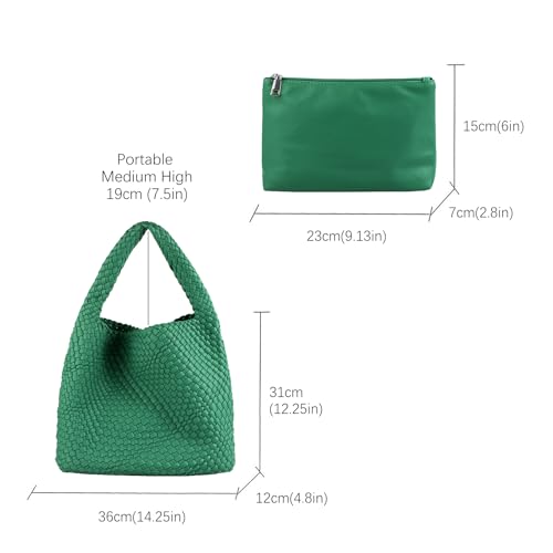 Image of Woven Tote Bag with Small Purses for Women, Vegan Leather Hobo Bags Straw Handbags Large Underarm Shoulder Bag