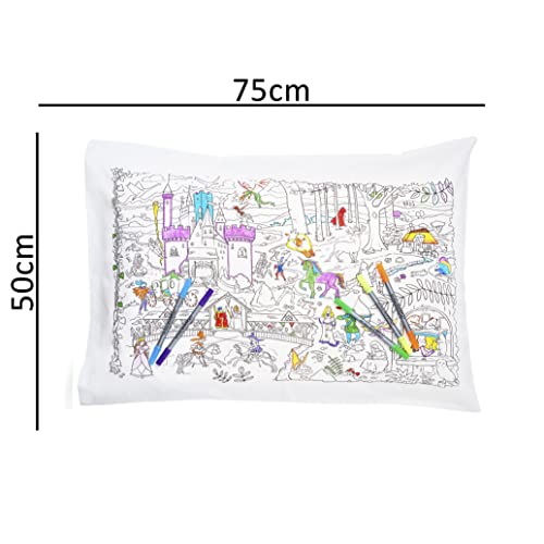 Eatsleepdoodle Fairytales & Legends Educational Pure Cotton Soft Pillowcase - Color Your Own Pillow Case With Unicorns, Dragons, Princesses And More To Personalize, Washable Fabric Markers Included #TOP6