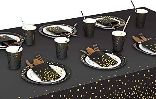 Gexolenu 12 Pack Black and Gold Disposable Plastic Tablecloth for Rectangle Tables(54" x 108"), Disposable Waterproof Party Table Cover for Birthday, Graduation, Gold Table Cloths Party Supplies by Gexolenu - Used condition - Image 6