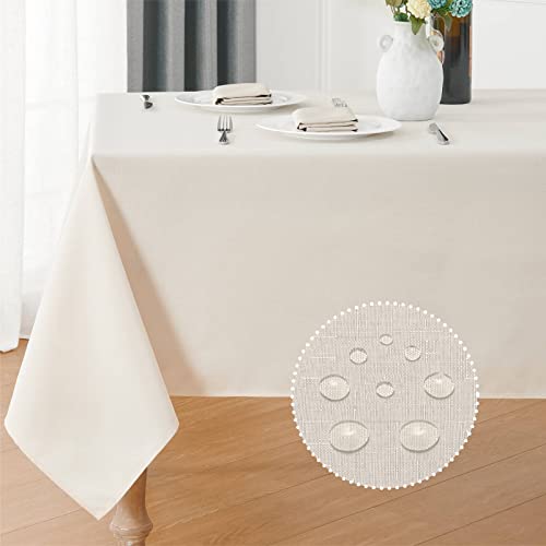 Veblandy Rectangle Tablecloth 60x84 inch Linen Textured Waterproof Table Cloth Stain and Wrinkle Resistant Washable, Decorative Fabric Table Cover for Outdoor and Indoor Use, Ivory