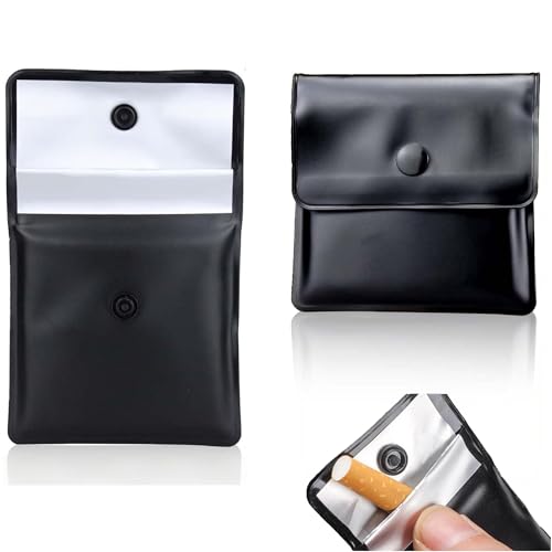 2 PCS Portable Pocket Ashtrays – 8x8cm Fireproof Cigarette Ash Bags – Ideal Travel Ashtray for Camping, Hiking & Outdoor Use – Compact, Smell-Proof & Reusable Litter Pouches (Black)