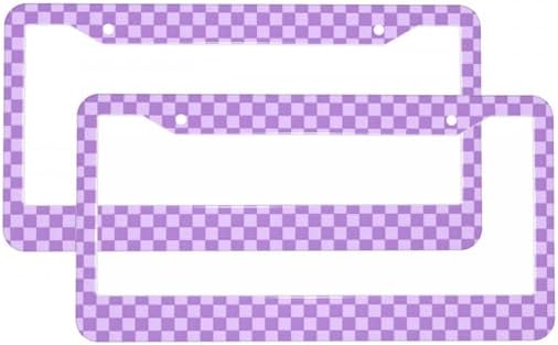 Retro Checkerboard License Plate Frames 2Pcs Purple Checker License Plate Frame for Women Car Aluminum Lightweight Car Decoration