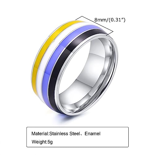Image of Unisex 8mm Colorful Stripes Pride Ring | Stainless Steel, Unique Cool Enamel, Homosexuals LGBT Gay, Eternity Couple Wedding Band
