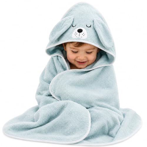 Toalha Infantil com Capuz Cachorro Azul Turquesa 90x90cm Poliéster | Macia, leve, aconchegante, pós-banho, piscina, praia, enxoval e maternidade