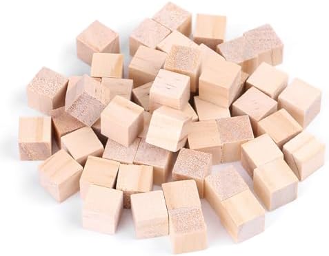 10mm Wooden Blocks Cubes, 50Pcs Unfinished Wooden for DIY Crafts Handmade Woodcrafts Toy Home Decor