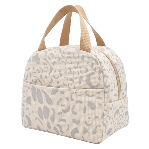 Naxnson Sac Isotherme Repas, 6L Lunch Box avec Feuille d'Aluminium Isolée, Petit Panier Repas Étanche Mini Sac à Lunch Isolé Pliable pour École Bureau Pique-nique (6L,Beige)