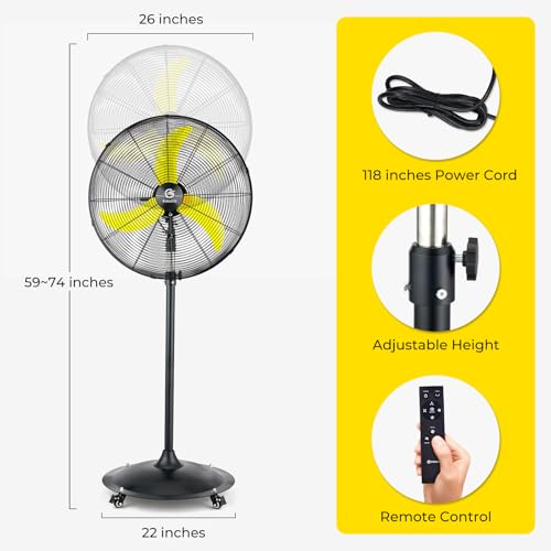 Image of FUGOO 24 Inch Outdoor Oscillating Pedestal Fan, 5000 CFM High Velocity, Waterproof BLDC Motor, Quiet Remote Control Industrial Standing Fan for Patio Garage Shop
