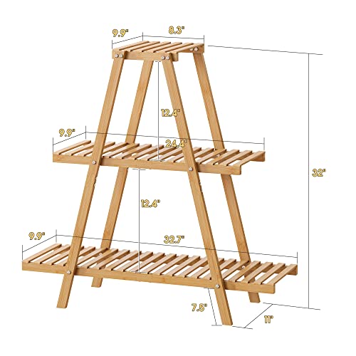 Furshus Plant Stand Indoor, Outdoor Bamboo Plant Stands For Multiple Plants (3-Tier-Nature) #TOP1